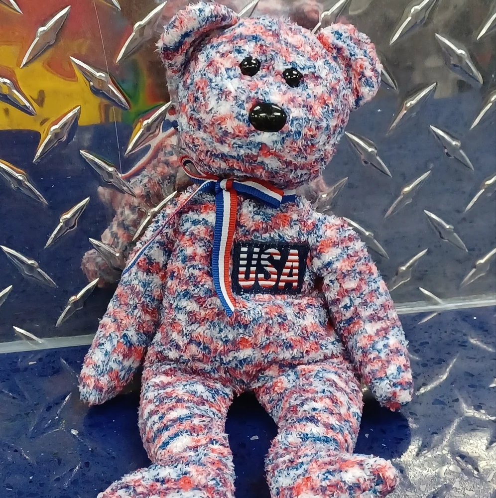 •2000 Ty Beanie Baby USA the Fourth of July Bear  Red ,White  and Blue Plush - Picture 2 of 9